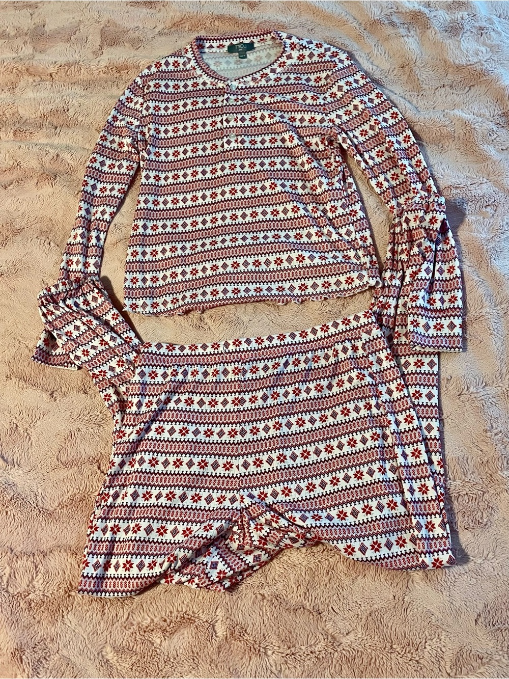 LOFT Sleep Pajama Set Small Fair Isle Print Long Sleeve Top & Leggings